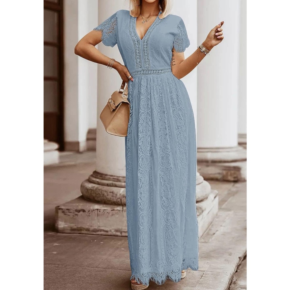 Lace boho dusty blue maxi dress - worn once